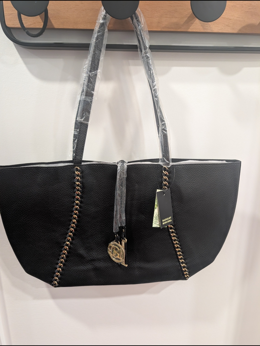 Badgley Mischka Black Tote with Gold Chain Trim